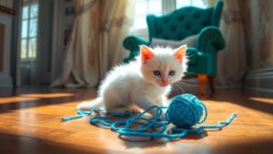 Playful Kitten in Sunlit Room – free AI stock image