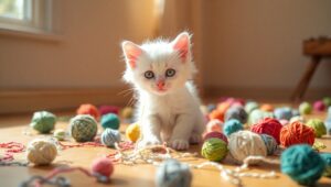 Playful Kitten with Yarn Balls – free AI stock image