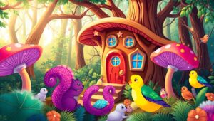 Playful Treehouse in Colorful Forest – free AI stock image