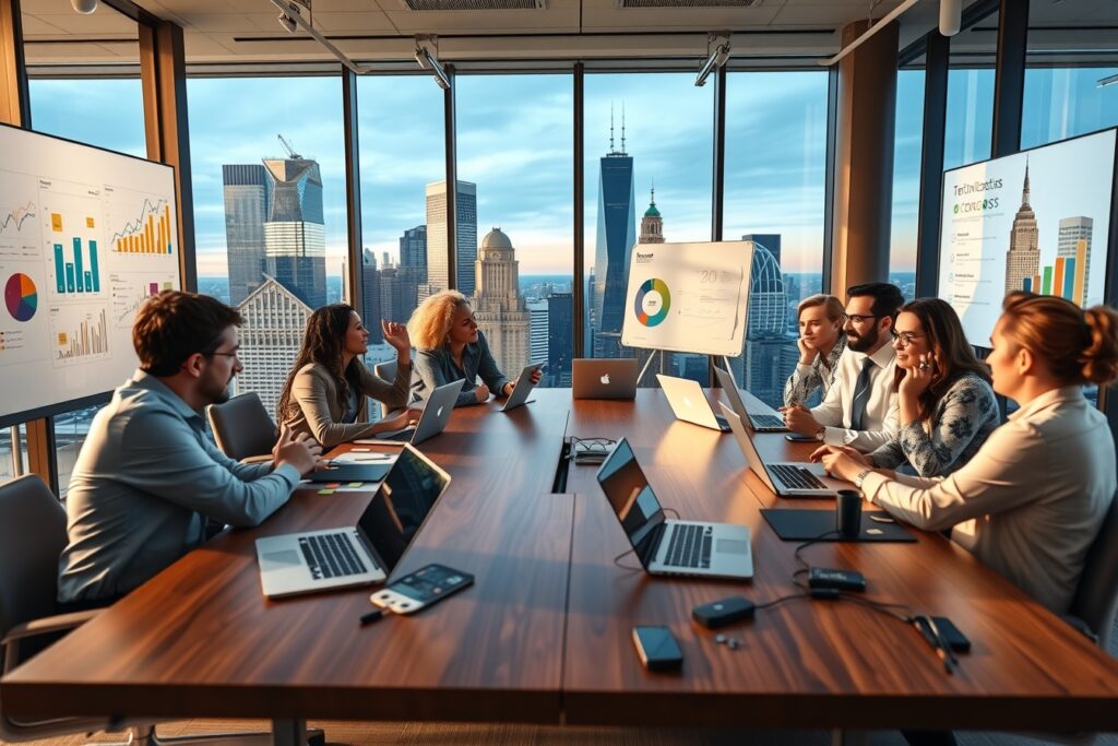 Professional Team Discussing Business Strategy – free AI stock image