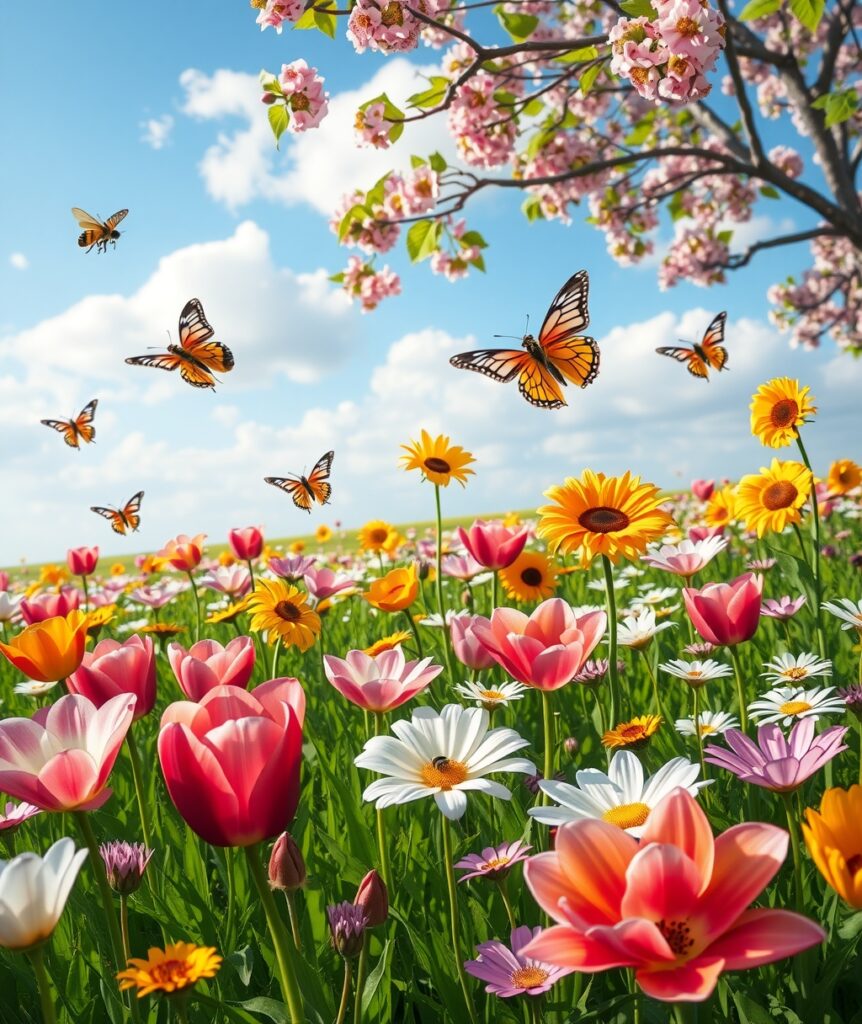 A Rainbow of Blossoming Flowers in Spring – free AI stock image