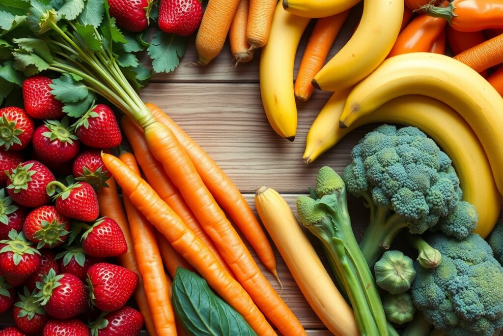 A Rainbow of Fresh Fruits and Vegetables – free AI stock image