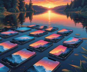 Reflections of Smartphones by the Lakeside – free AI stock image