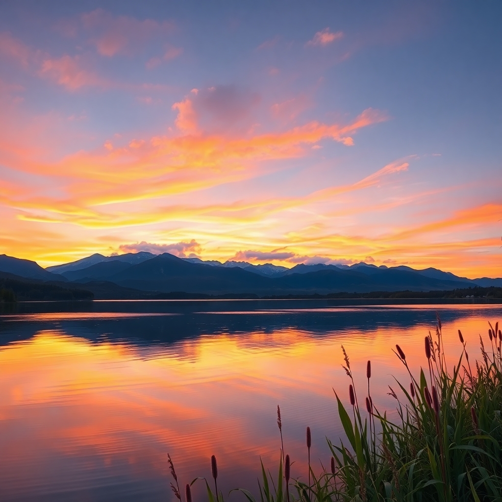 Reflective Landscape at Sunset – free AI stock image