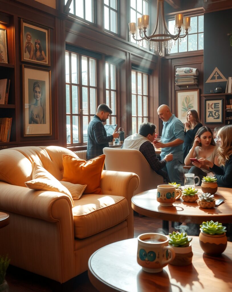 Relaxing Afternoon at a Cozy Coffee Shop – free AI stock image