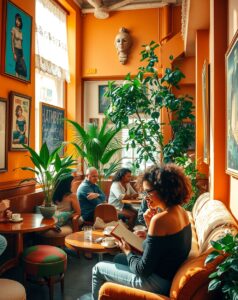 Relaxing Afternoon in a Cozy Urban Cafe – free AI stock image