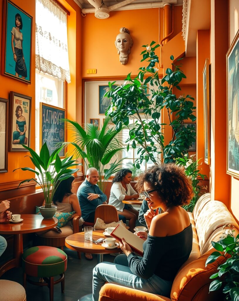 Relaxing Afternoon in a Cozy Urban Cafe – free AI stock image