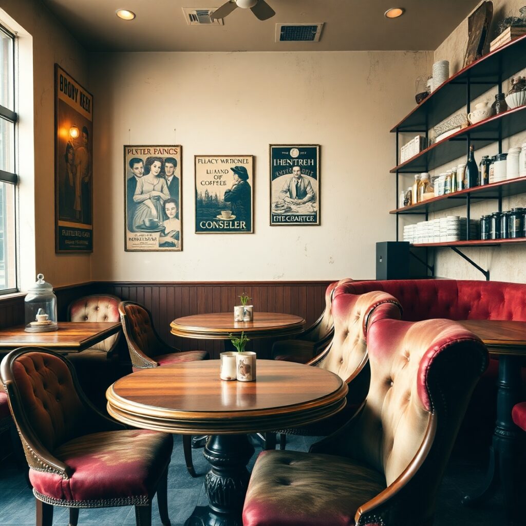 Retro Cafe with Vintage Decor and Furniture – free AI stock image