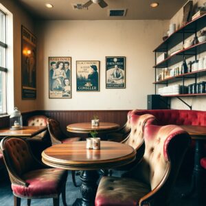 Retro Cafe with Vintage Decor and Furniture – free AI stock image