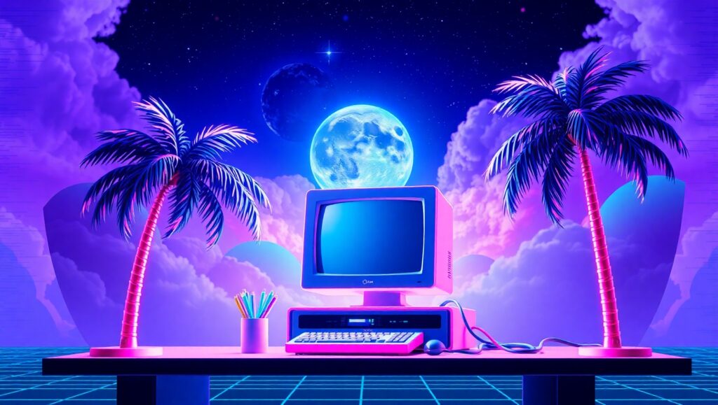 Retro Computer Dreamscape – free AI stock image