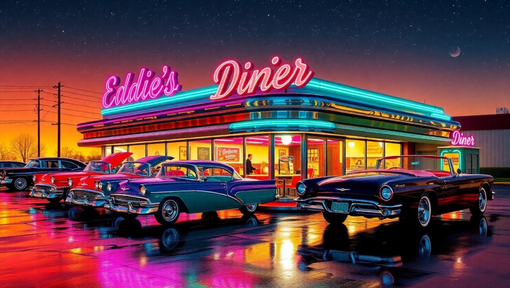 Retro Diner Vibes at Night – free AI stock image