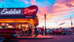 Retro Diner Vibes at Sunset – free AI stock image