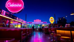 Retro Diner Vibes Under Neon Lights – free AI stock image