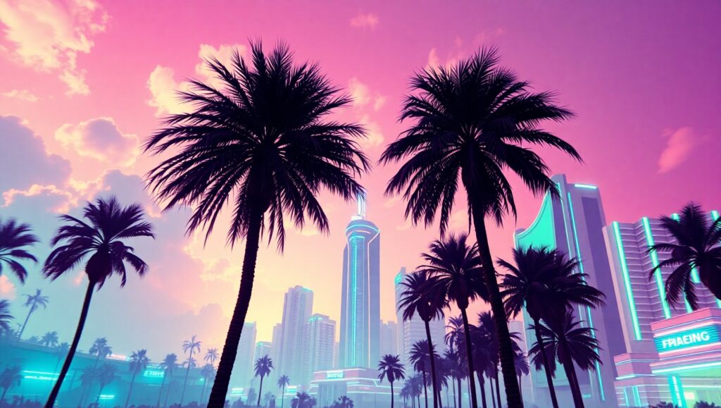 Retro Dreamscape in Pastel Hues – free AI stock image
