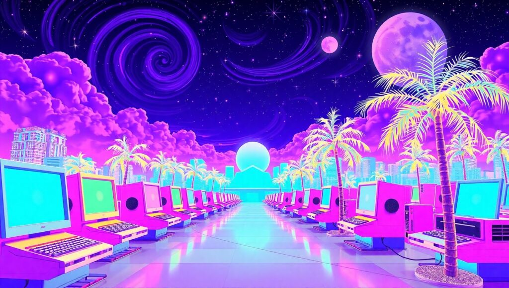 Retro Futurism in Neon Dreams – free AI stock image