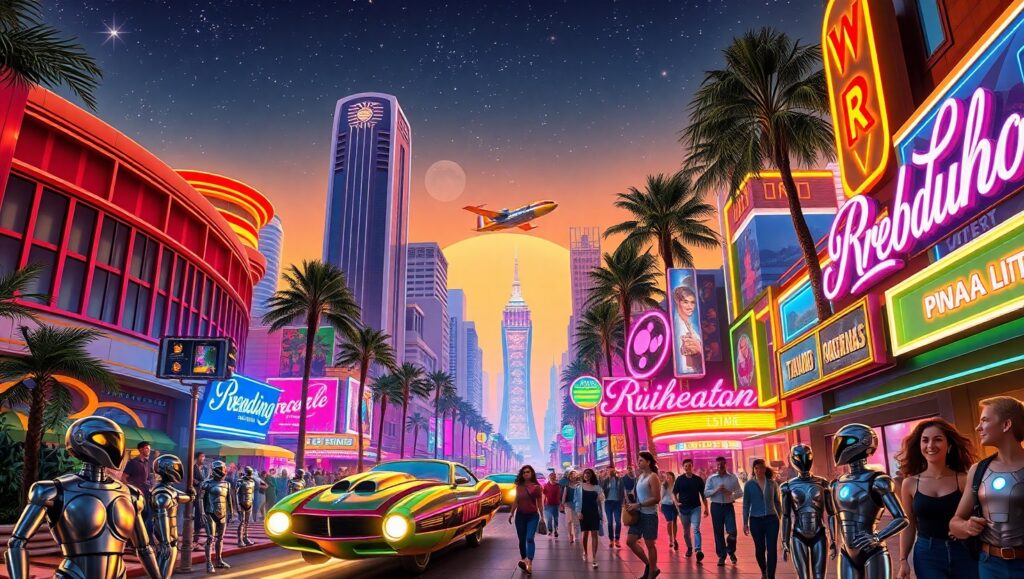 Retro Futuristic City Vibes – free AI stock image
