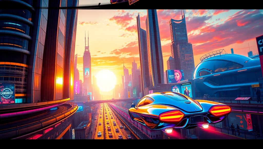 Retro Futuristic Cityscape Vision – free AI stock image