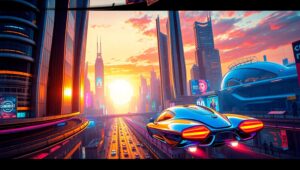 Retro Futuristic Cityscape Vision – free AI stock image