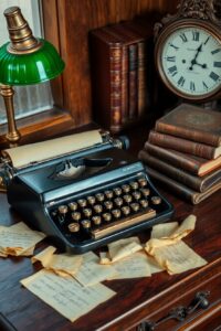 Retro Typewriter on a Wooden Desk – free AI stock image