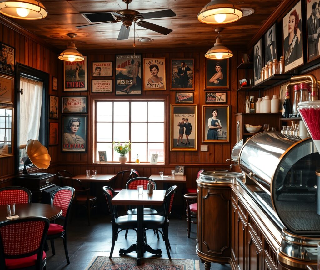 Retro Vintage Cafe Scene with Classic Decor – free AI stock image