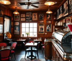 Retro Vintage Cafe Scene with Classic Decor – free AI stock image