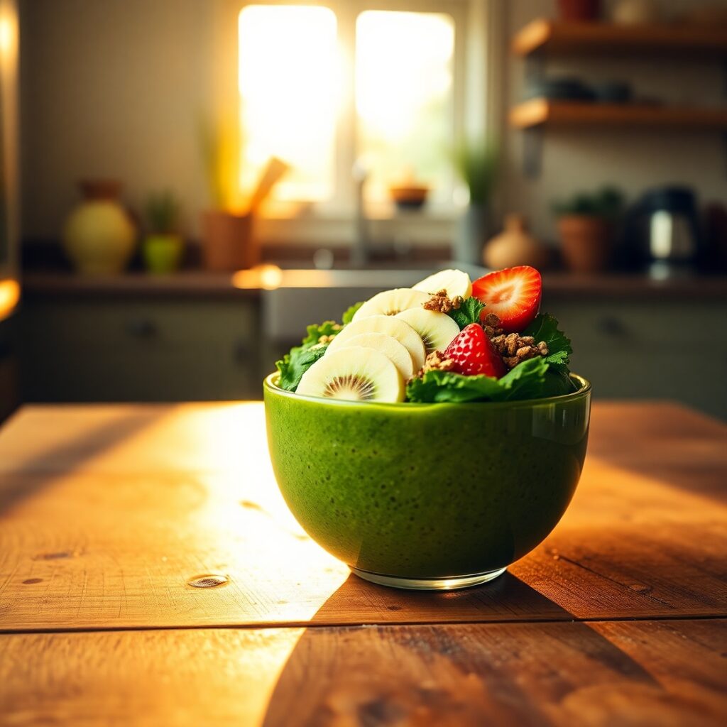 Revitalizing Green Smoothie Bowl Delight – free AI stock image