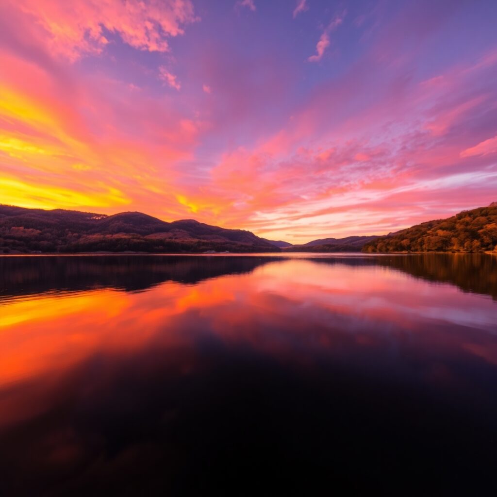 Rippling Lake Under a Setting Sun – free AI stock image