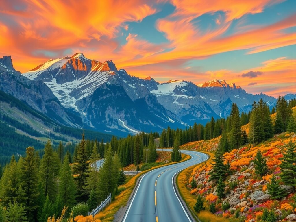 Road Trip through Serene Mountain Passes – free AI stock image