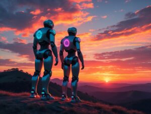 Robotic Figures Under a Vibrant Sunset – free AI stock image