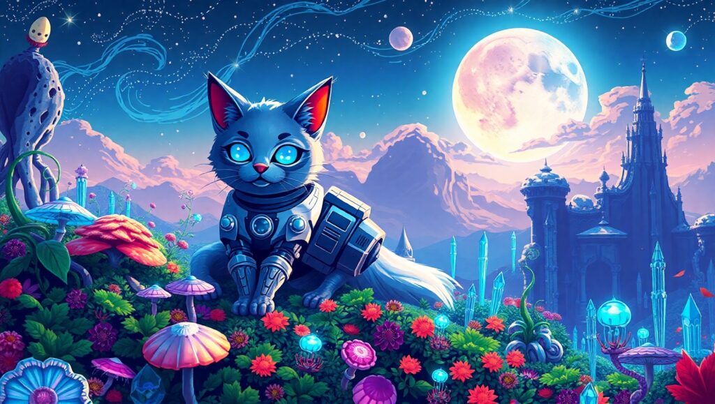 Rocket Cat’s Alien Adventure – free AI stock image