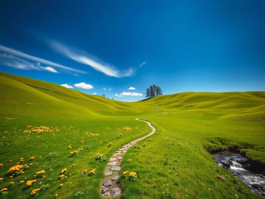 Rolling Green Hills Under a Blue Sky – free AI stock image