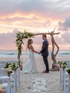 Romantic Beach Wedding at Sunset – free AI stock image
