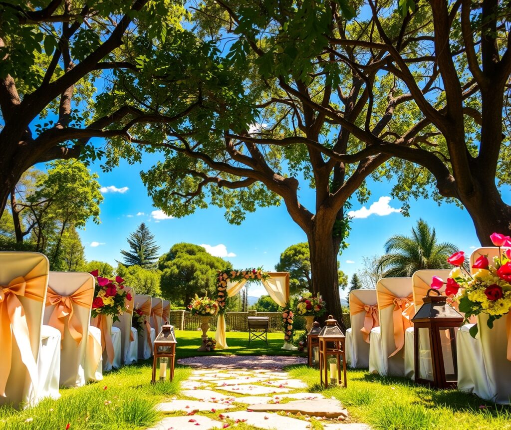 Romantic Garden Wedding Ceremony in Bloom – free AI stock image