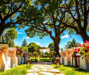 Romantic Garden Wedding Ceremony in Bloom – free AI stock image