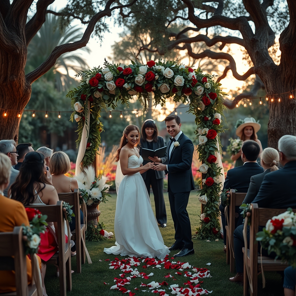 Romantic Garden Wedding under Twinkling Lights – free AI stock image