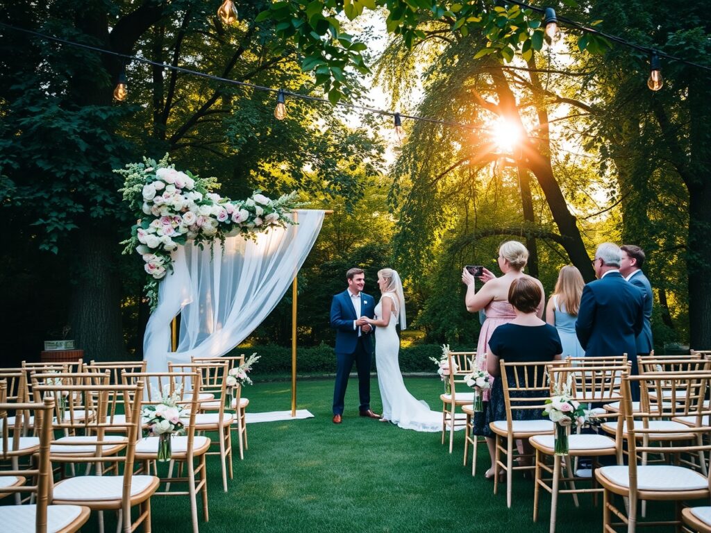 Romantic Outdoor Wedding Under a Canopy – free AI stock image