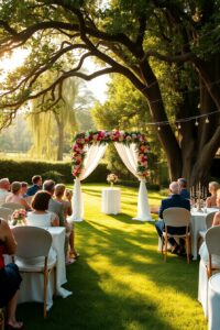 Romantic Outdoor Wedding Under Draped Fabrics – free AI stock image