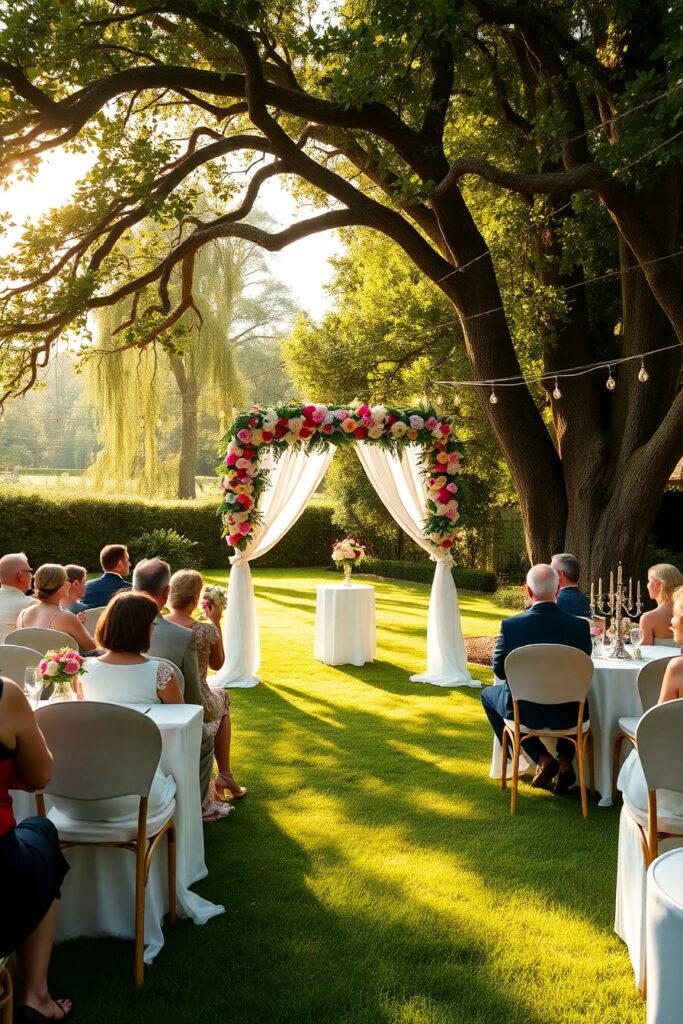 Romantic Outdoor Wedding Under Draped Fabrics – free AI stock image