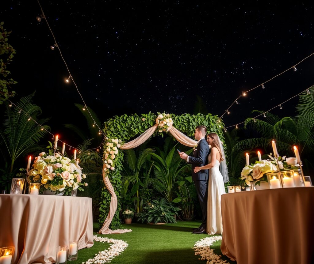 Romantic Outdoor Wedding Under the Stars – free AI stock image