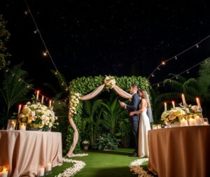 Romantic Outdoor Wedding Under the Stars – free AI stock image
