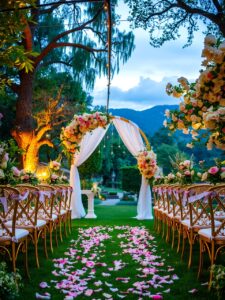 Romantic Outdoor Wedding Under Twinkling Lights – free AI stock image