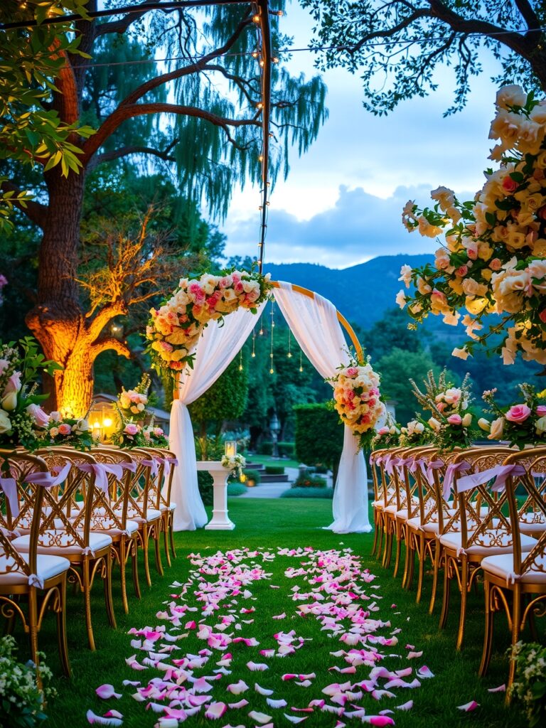 Romantic Outdoor Wedding Under Twinkling Lights – free AI stock image
