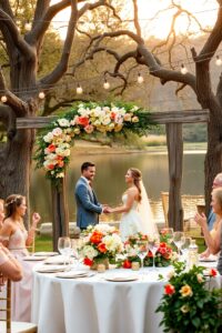 Rustic Outdoor Wedding Under Twinkling Lights – free AI stock image