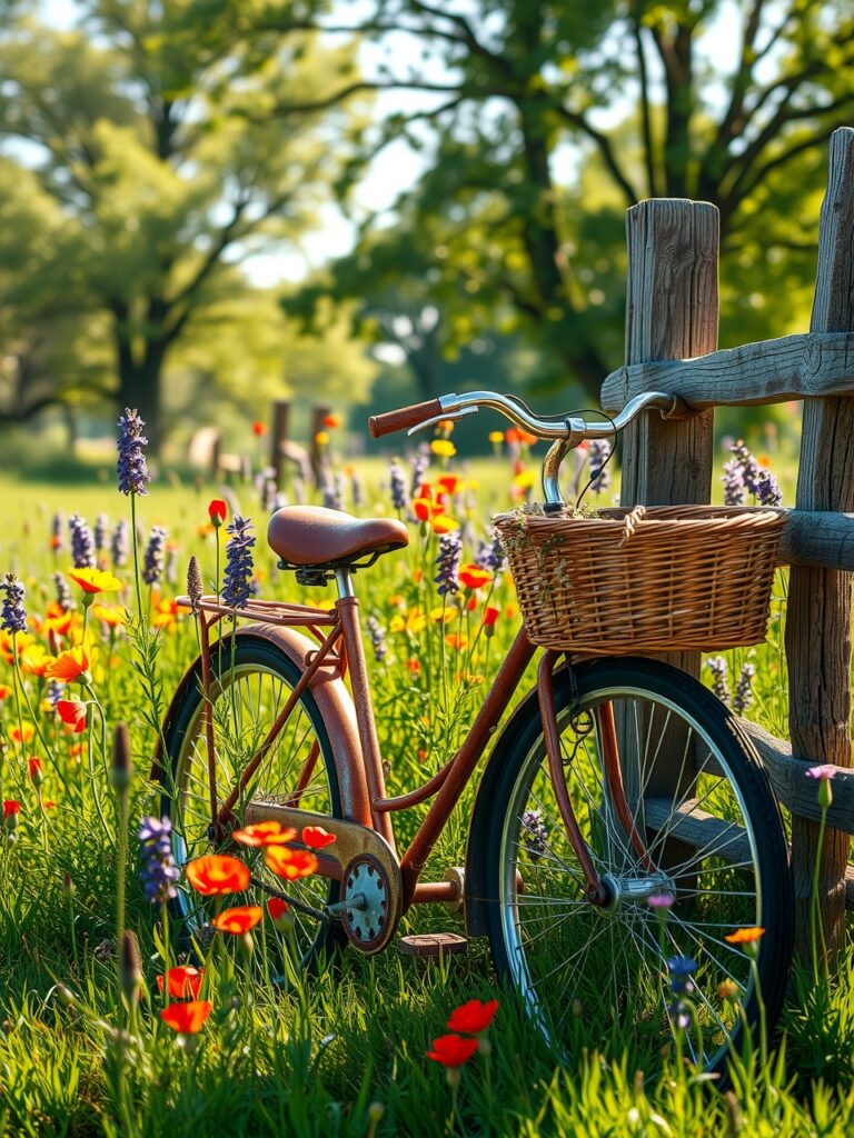 Rustic Vintage Bicycle in a Sunlit Meadow – free AI stock image