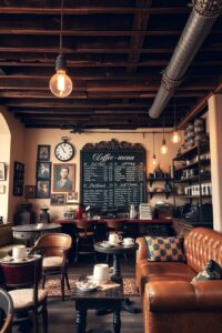 Rustic Vintage Coffee Shop Interior Design – free AI stock image