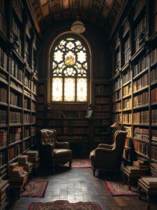 Rustic Vintage Library with Antique Books – free AI stock image