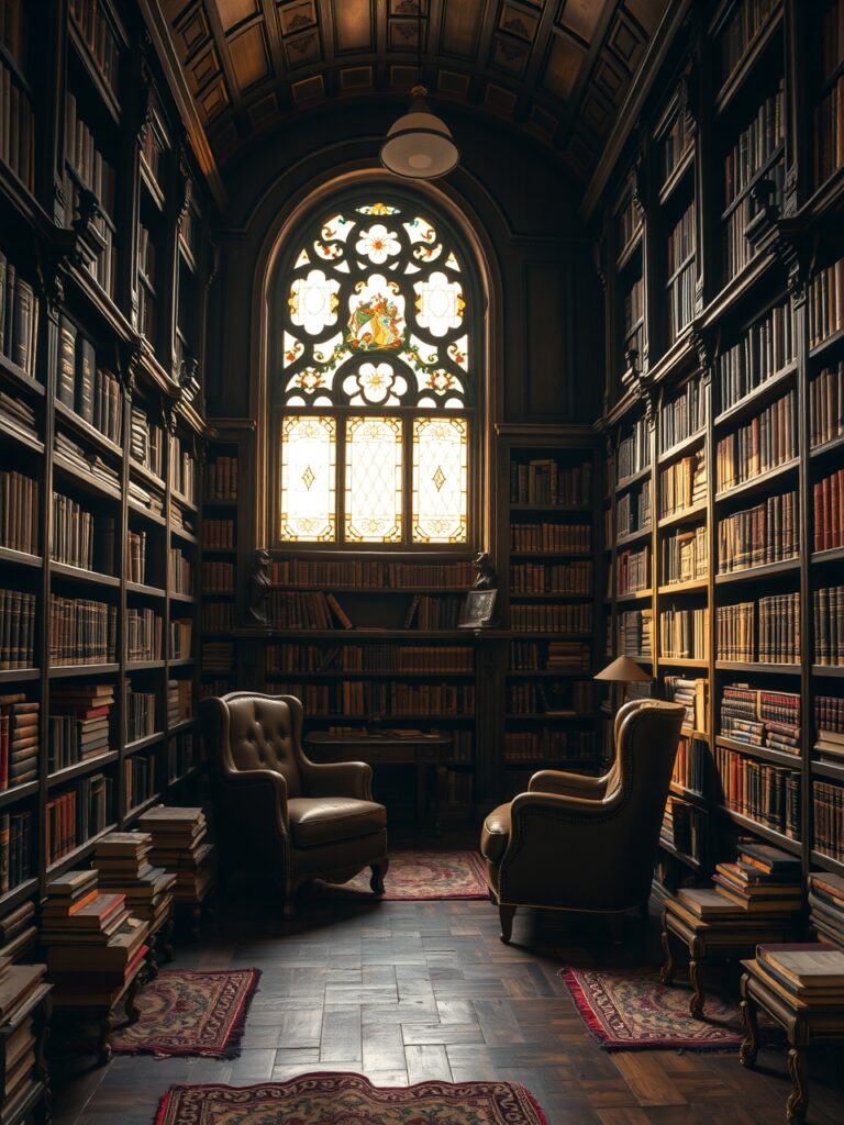 Rustic Vintage Library with Antique Books – free AI stock image