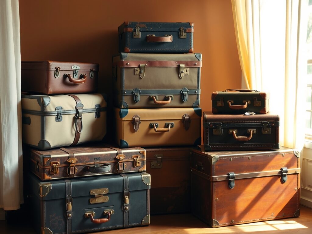 Rustic Vintage Travel Suitcases Stacked – free AI stock image