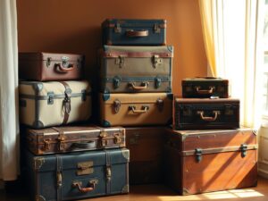 Rustic Vintage Travel Suitcases Stacked – free AI stock image