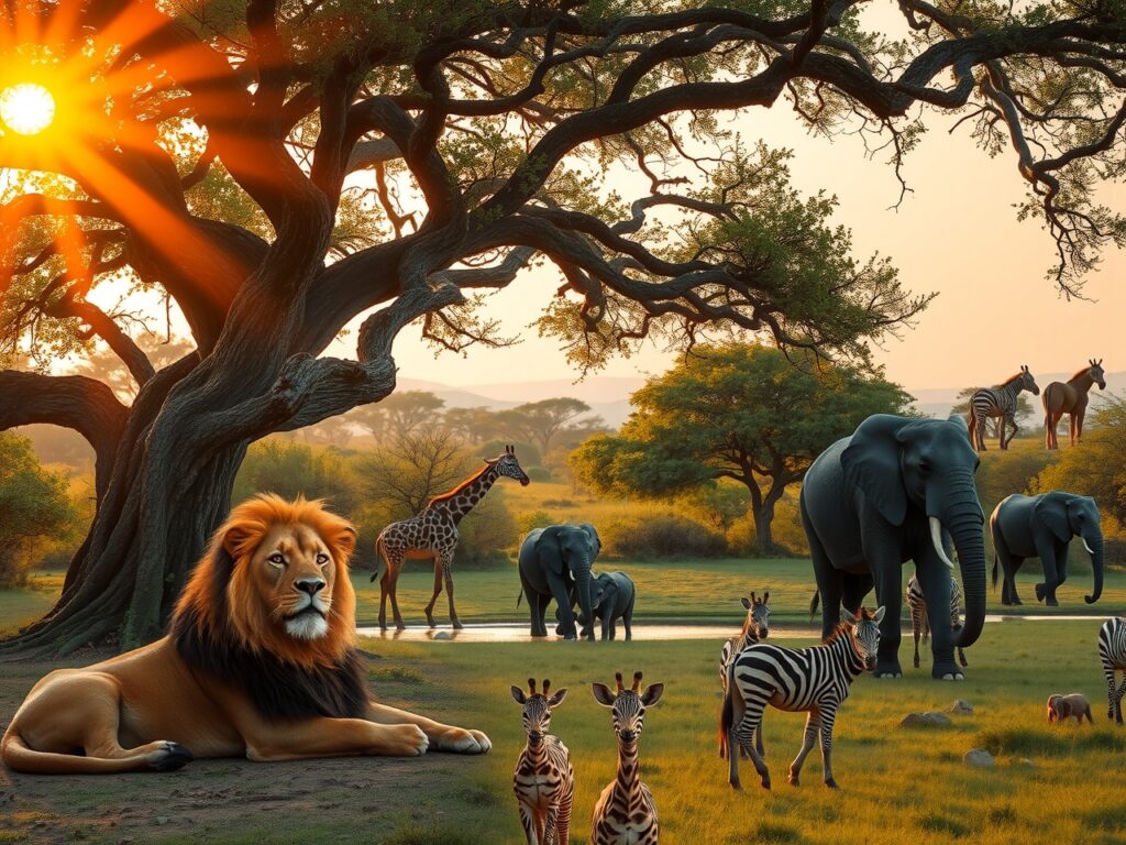 Safari Scene with Majestic Wildlife – free AI stock image